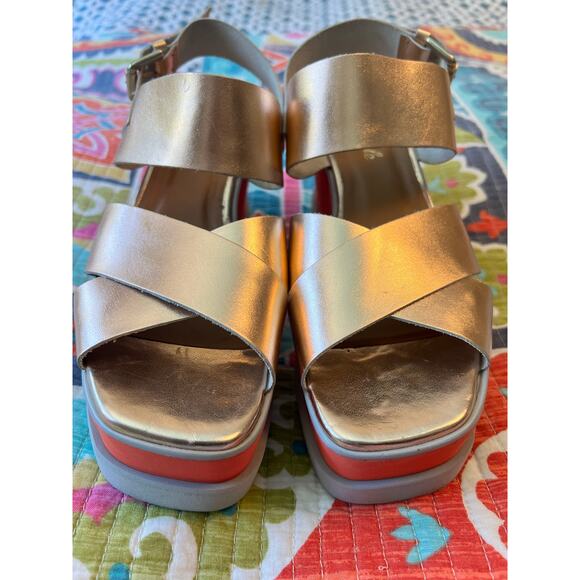 Free People Kate Rose Gold Platform Wedge Disco Sandals Size: EU 39 US 8 - Picture 3 of 9